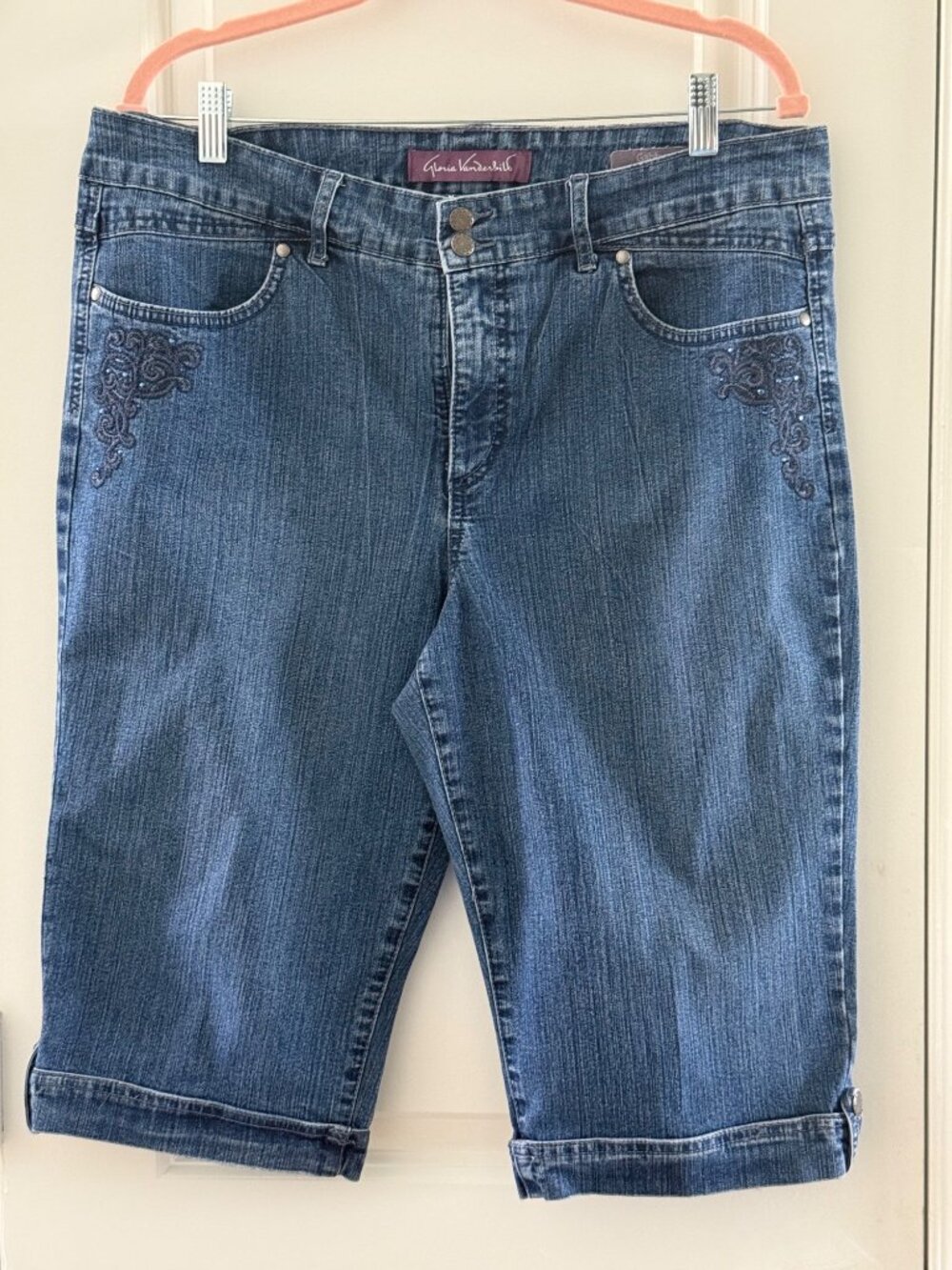 Gloria Vanderbilt Gabby Skimmer Denim Shorts Blue 16 Petite Embroidered Pockets